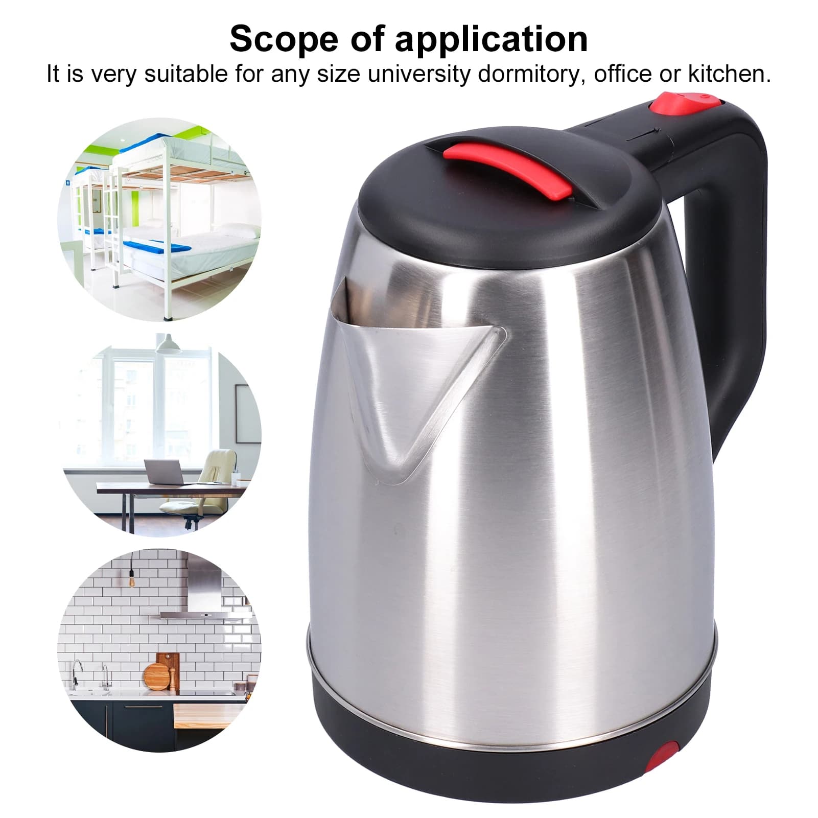 Electric kettle with 2,0 liters stainless steel coating, water kettle, home dorm cup