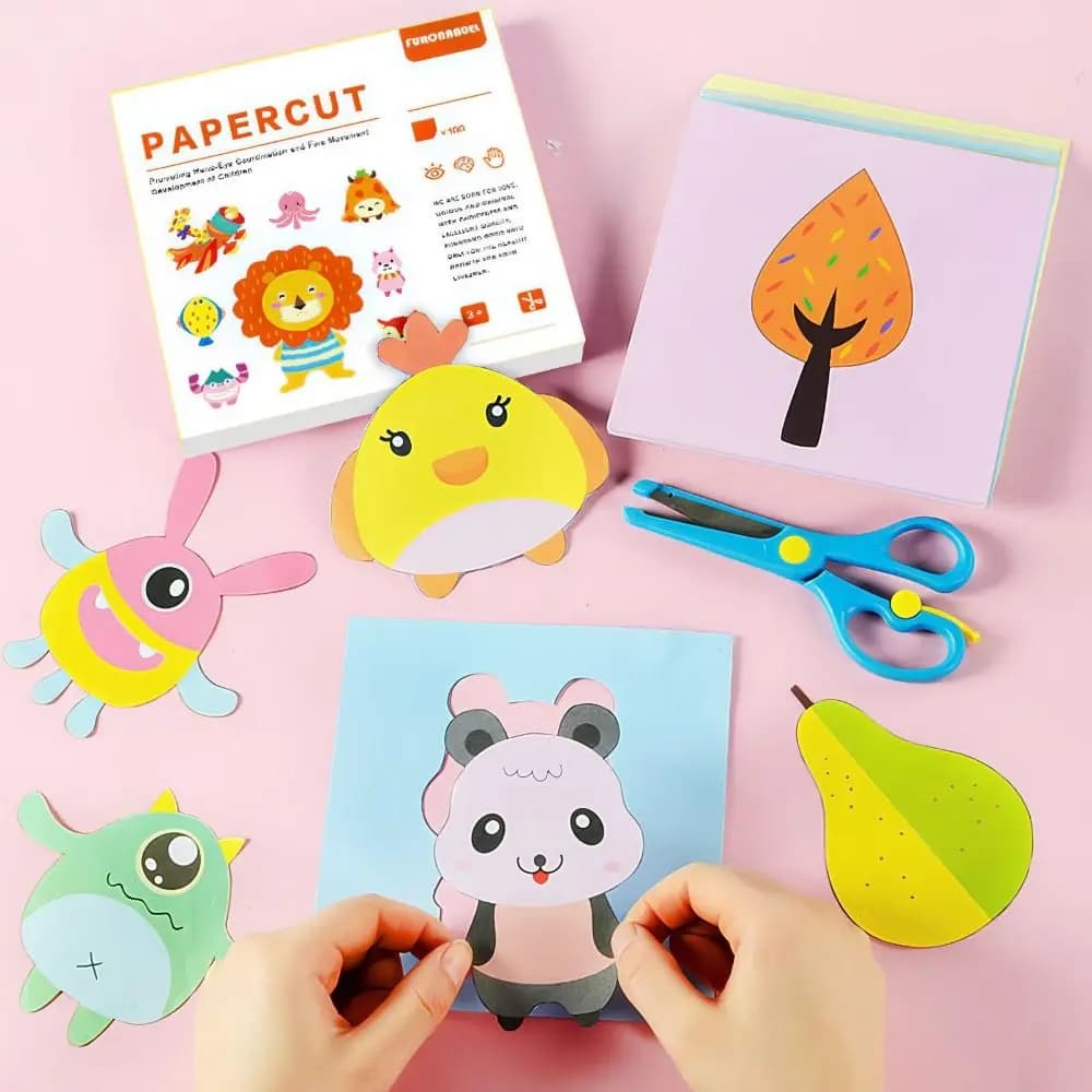 New Safety Children Paper Cuttings Kits with Tool Development Art Craft Scrapbooking Training Paper Craft Supplies School Use