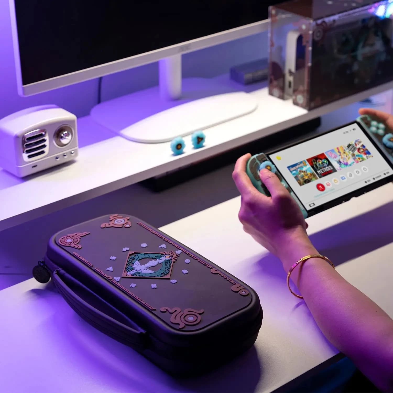 Custodia Rigida Portatile per Switch OLED, Borsa Protettiva Antiurto in PU per Accessori Console di Gioco Switch