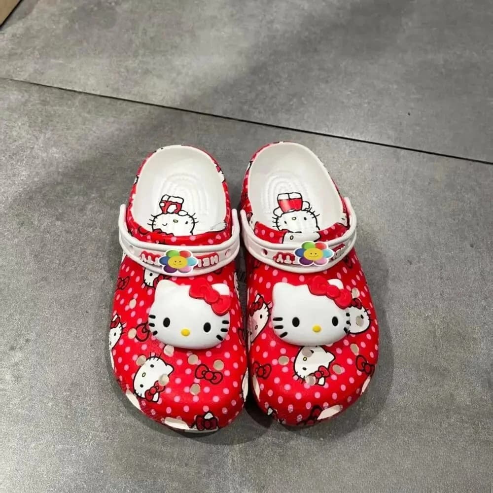 Cute Cartoon Hello Kitty Summer Sandals Shoes for Women 2026 Kawaii Outdoor New Versatile Beach Slippers Girls Gift
