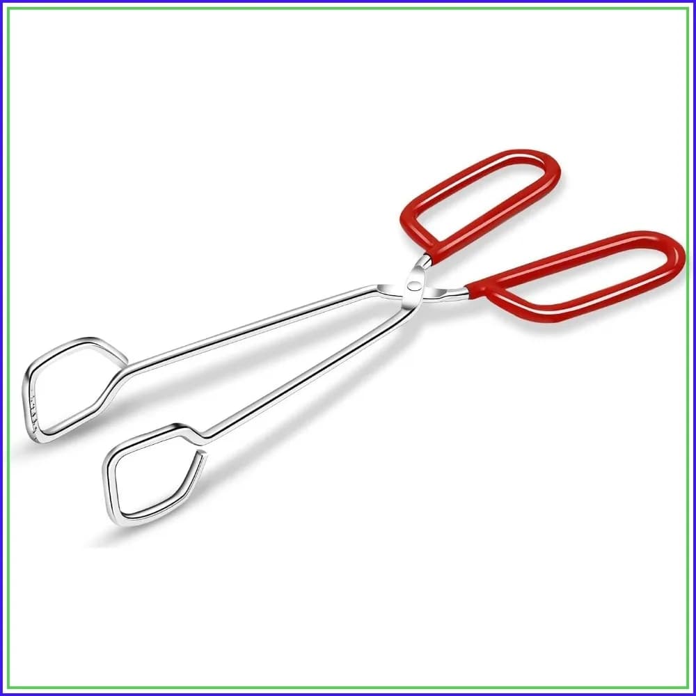 10-Inch Heavy Duty Stainless Steel Kitchen Tongs with Non-Slip Red Grip, Scissor Design, Heat Resistant for BBQ and Cooking