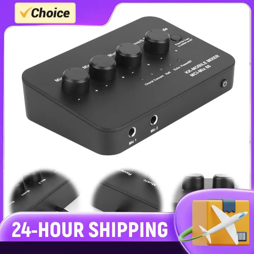 Mixer Audio Digitale con Connessione BT AUX IN/OUT, Doppio Ingresso Microfono, Macchina Audio Digitale per Karaoke, Smart TV, PC, Altoparlanti