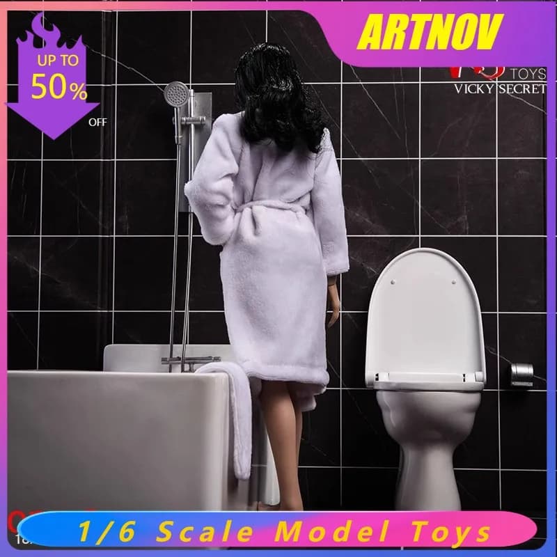 White casual dress with 1/6 scale wide dress for 12 inch female action figure