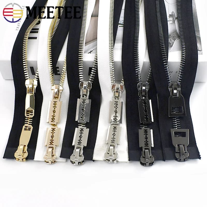 Meetee 1 pezzo 85/100/120 cm 10 # Cerniera in metallo Doppia cerniere grandi bidirezionali aperte per piumino Cappotto Zip per cucire Kit di riparazione fai da te Zip