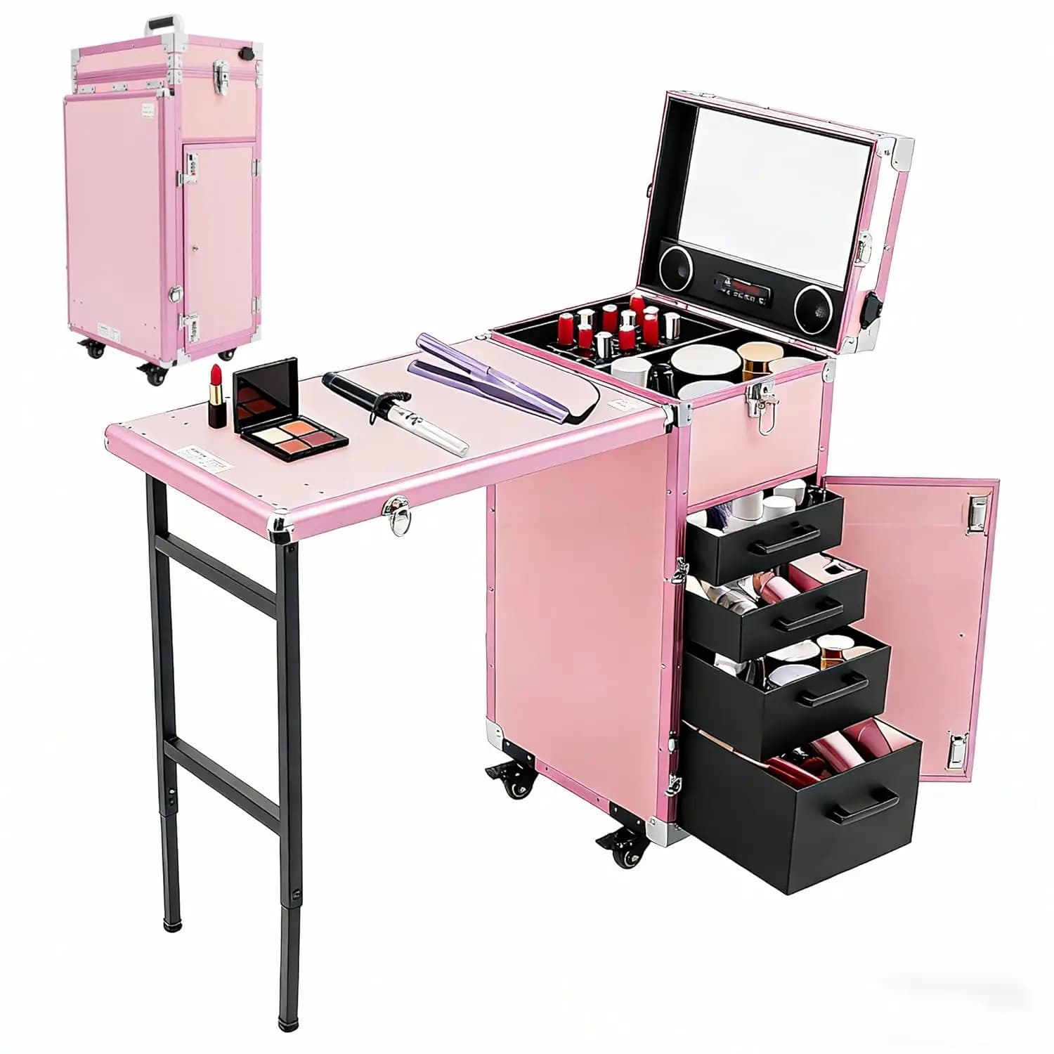 Tavolo Portatile per Manicure con Ruote per Formazione Unghie con Audio, Tavolo Professionale per Trucco e Manicure con Spazio per lo Stoccaggio, Personalizzabile