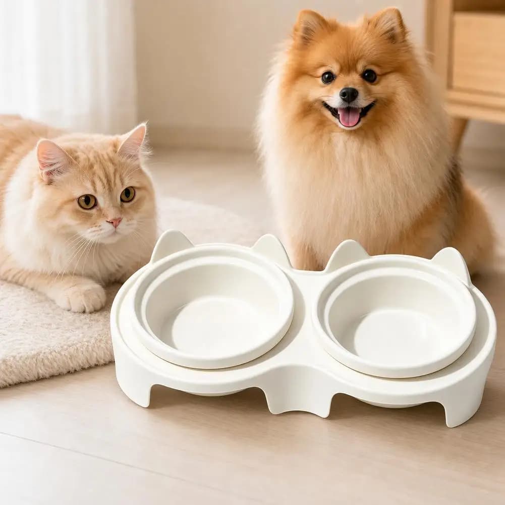 Stainless Steel Pet Double Bowl Diamon Pattern Large Capacity Food Bowl for Dog Cat Non-slip Pet Water Feeder Bowls