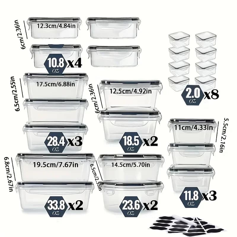 Set da 48 Pezzi per Conservazione Alimenti a Prova di Perdite – 24 Contenitori e 24 Coperchi, Senza BPA, Impilabili per Preparazione Pasti, Coperchi con Chiusura Facile