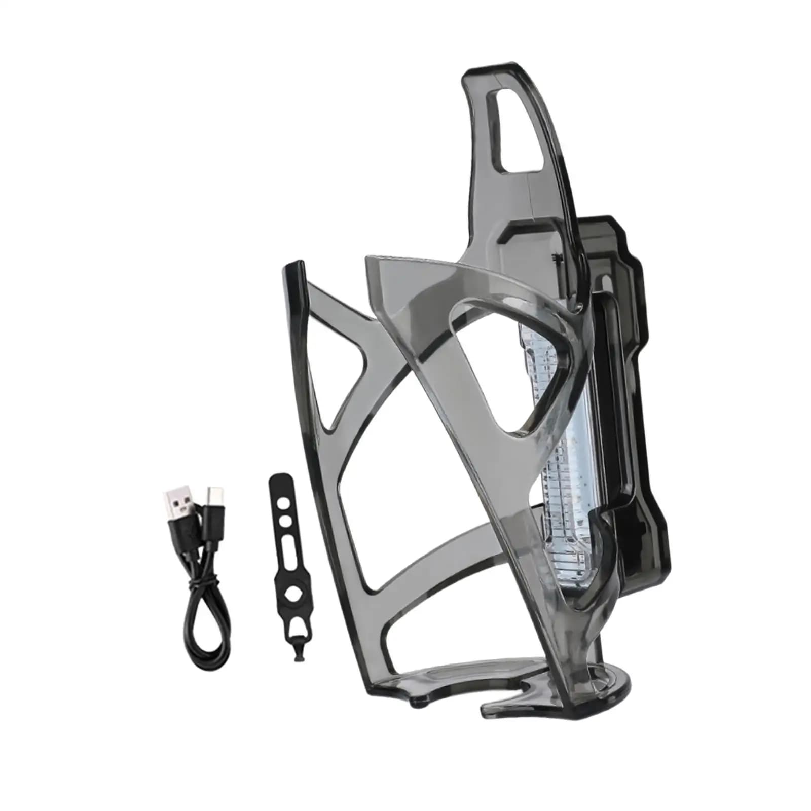 Road Bike Bottle Holder with Integrated Warning Light, PC Material Glass Holder, Bicycle Night Safety Accessories