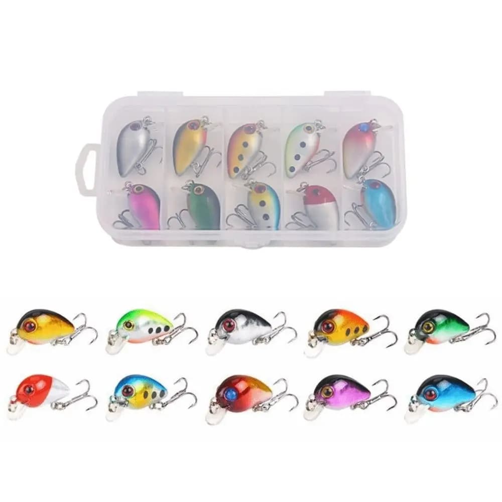 10PCS Durable 3cm/1.6g Fishing Crankbaits ABS with 3D Eyes Hard Baits with Treble Hook Mini Sinking Lures Saltwater Fishing