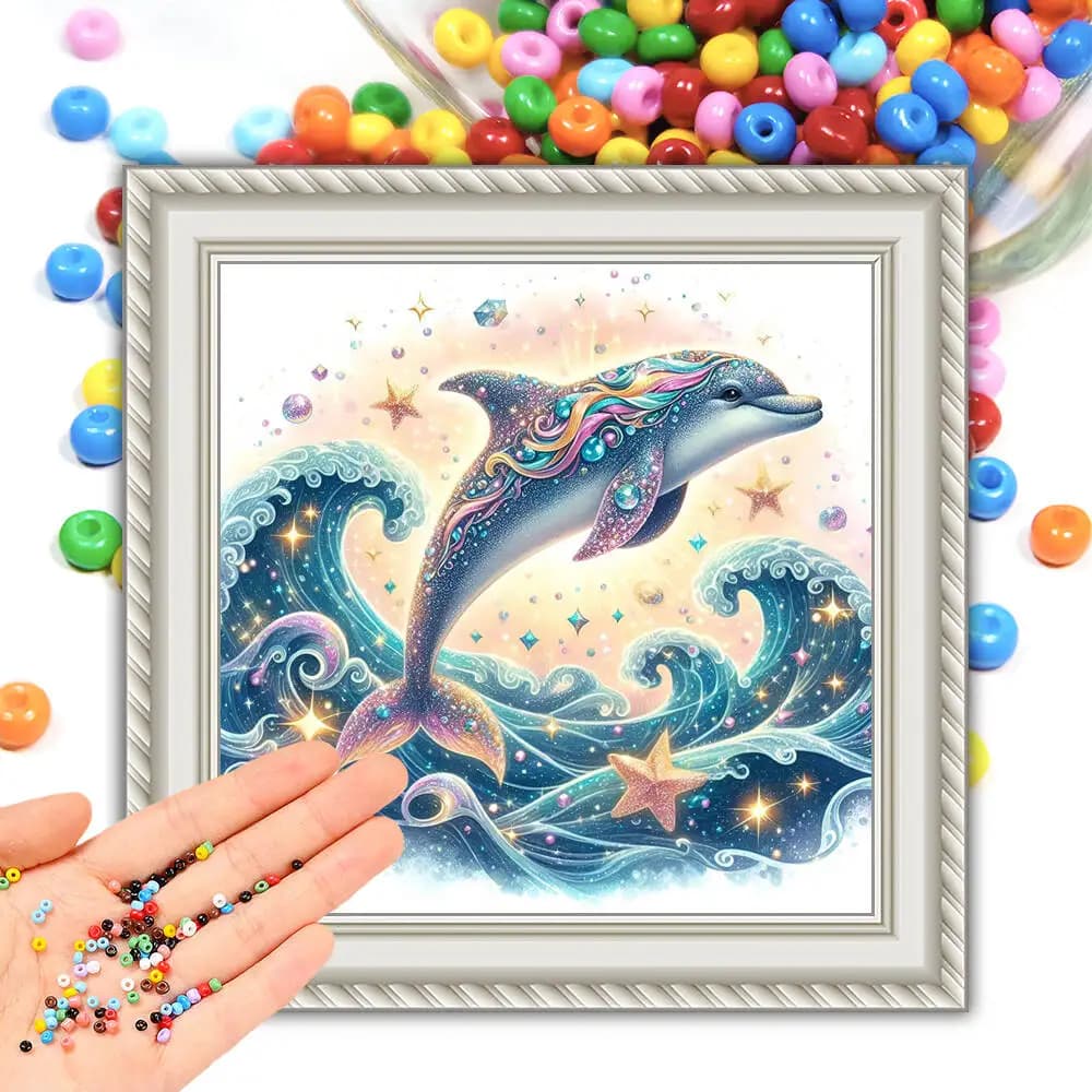 Perline Set da ricamo Delfino Mare Ago Artigianato per cucire Kit punto croce fai da te 11CT Livello ingresso animale Decorazioni murali Soggiorno
