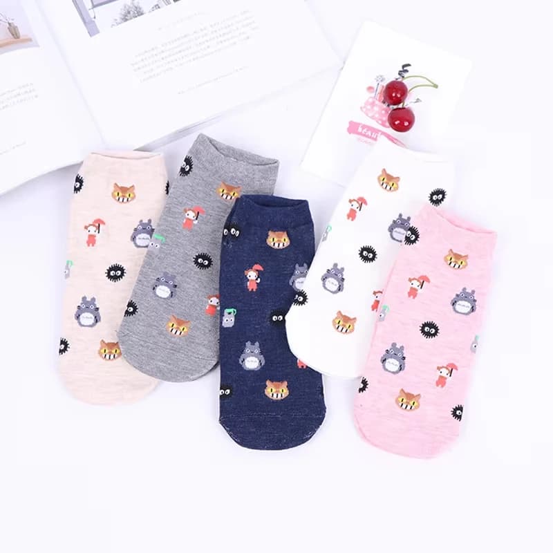 5 pairs of cartoon socks soul cosplay socks invisible boat with cute animals socks woman pattern anime