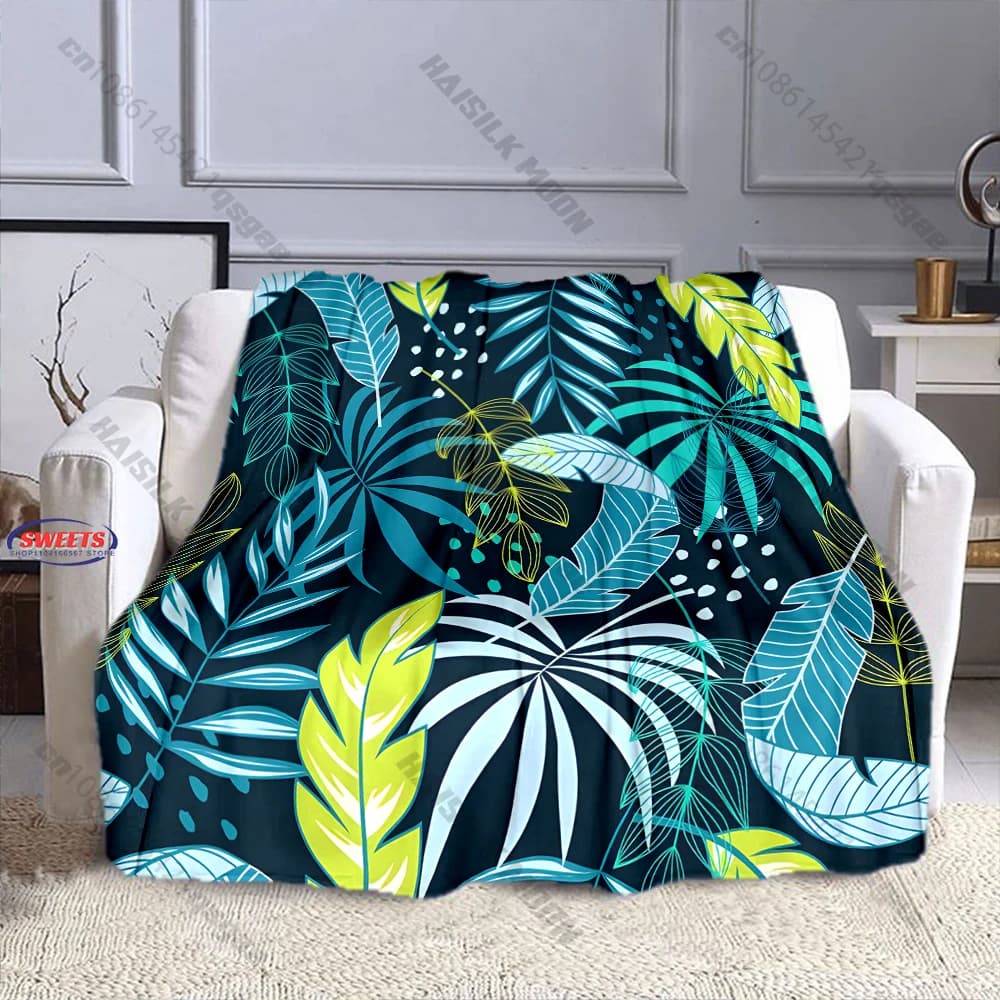 Coperta con motivo a foglie tropicali, diverse misure, coperta decorativa per divano, camera da letto per bambini e adulti, soggiorno, regalo raffinato