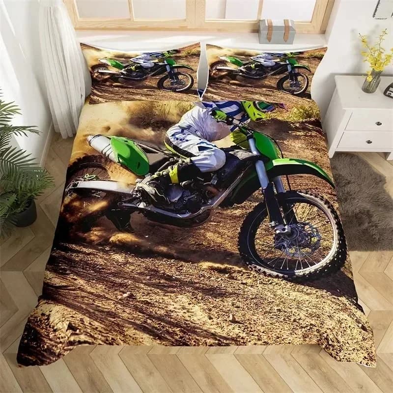 Set Copripiumino Sportivo Estremo per Ragazzi, Tema Motocross, in Microfibra, per Camera da Letto