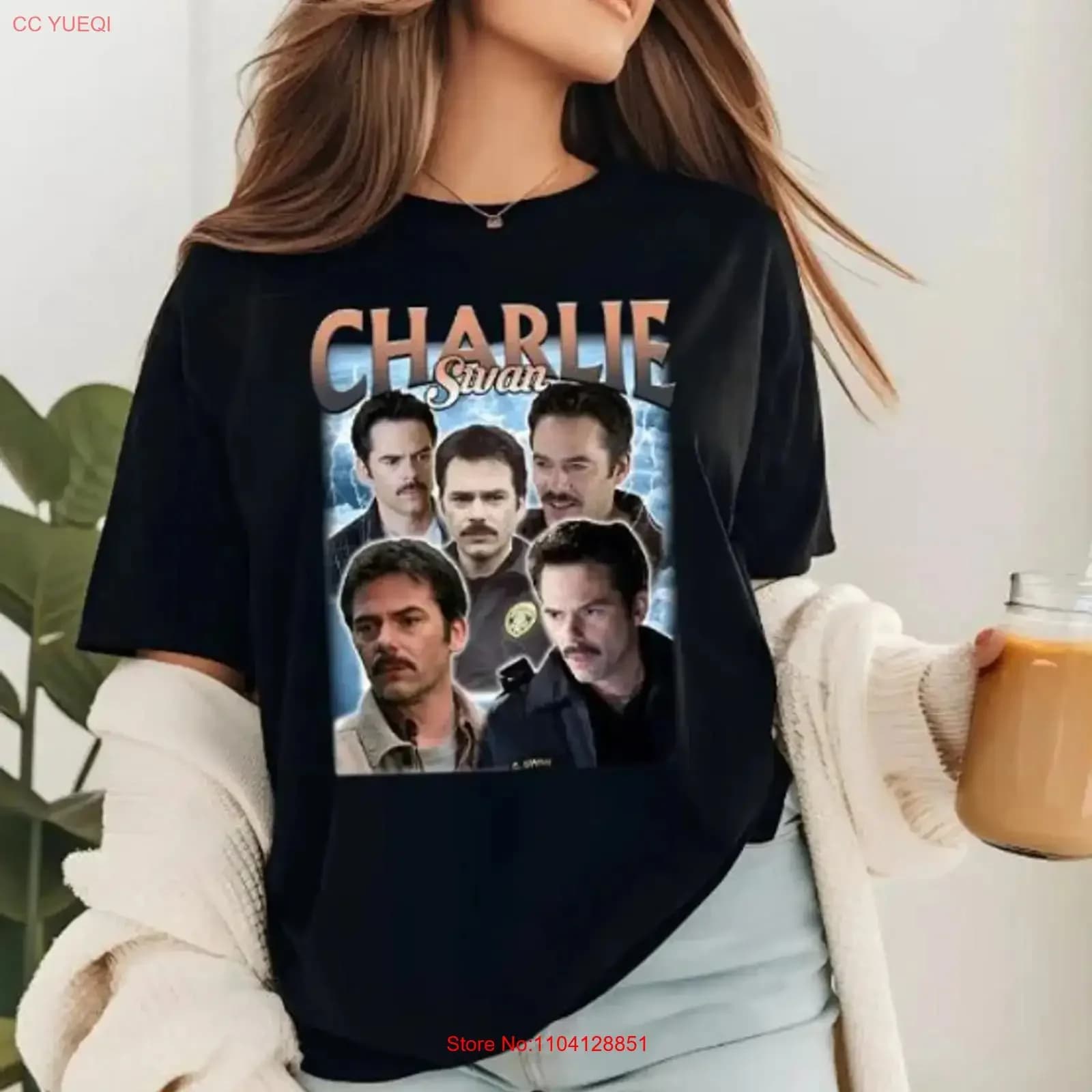Maglietta Charlie Swan Twilight, Billy Burke Team, vintage, effetto lavato, versatile, leggermente elasticizzata, morbida, abbigliamento di design da uomo