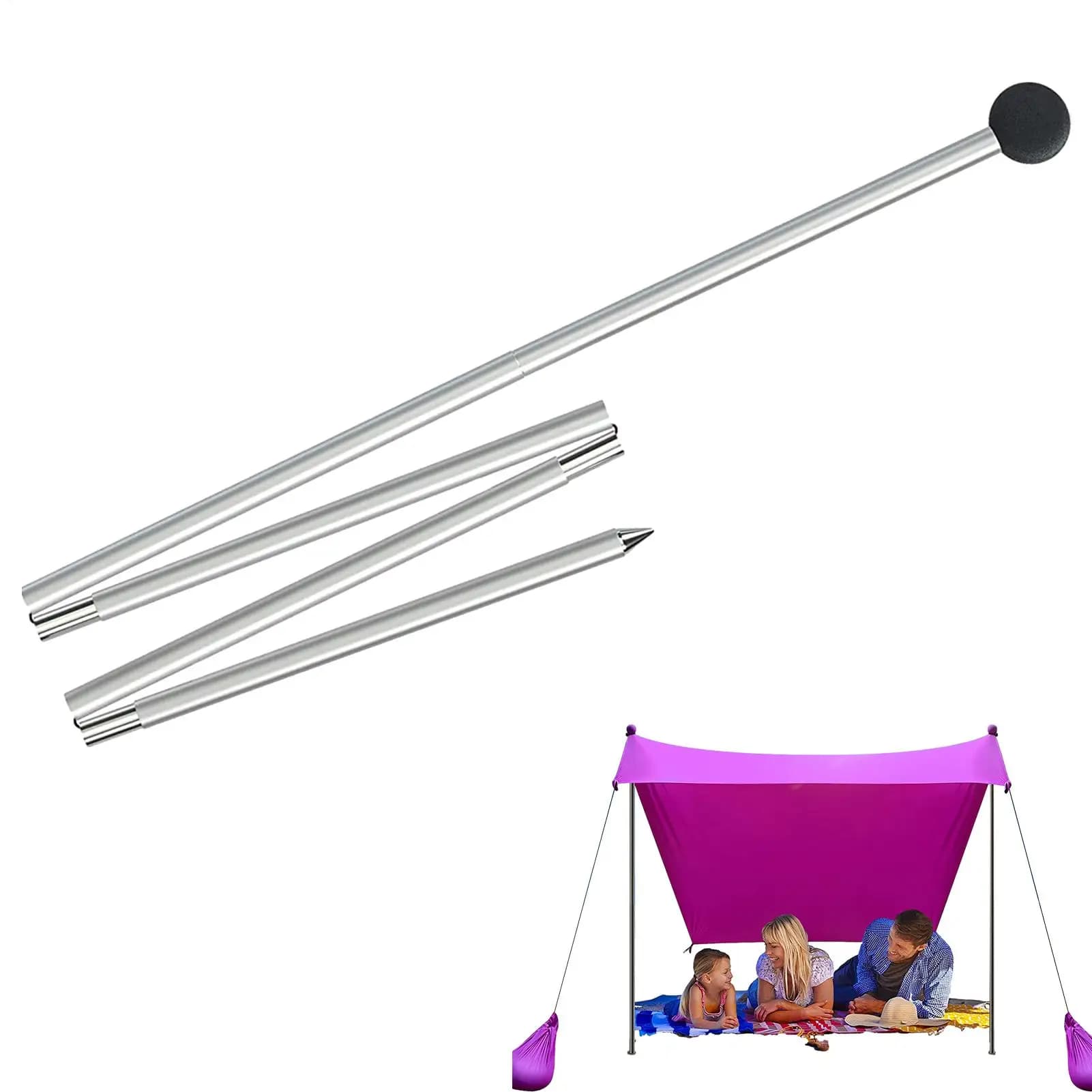 1.6m Foldable Beach Canopy Tent Pole Aluminum Alloy Stand Canopy Poles Shelter Tarp Pole Tent Rods Camping Party Support Pole