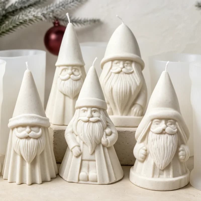 3D Christmas Gnome Silicone Candle Mold Santa Claus Non-Stick Wax Melt Mould for DIY Aromatherapy Candle Soap Resin Xmas Craft