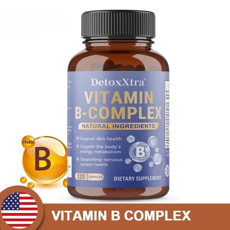 Capsule di Complesso Vitaminico B, Allevia lo Stress, Metabolismo Energetico, Supporto per Sistema Nervoso e Immunitario, Capsule Vegetali