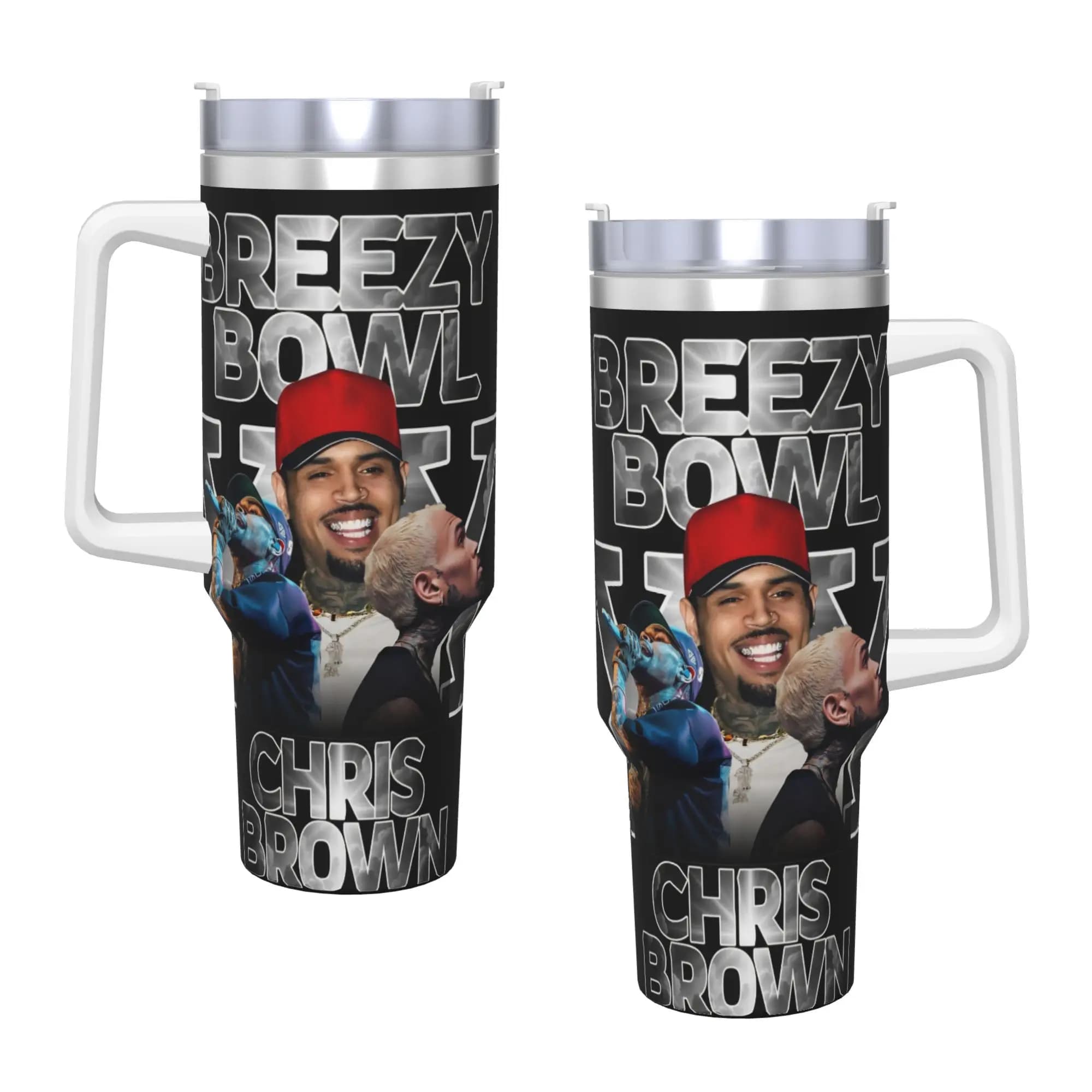 Tumbler in Acciaio Inox Chris Brown Breezy Bowl XX Travelist con Cannucce e Coperchio, Tazza Grande per Auto, Bottiglia per Acqua Calda e Fredda