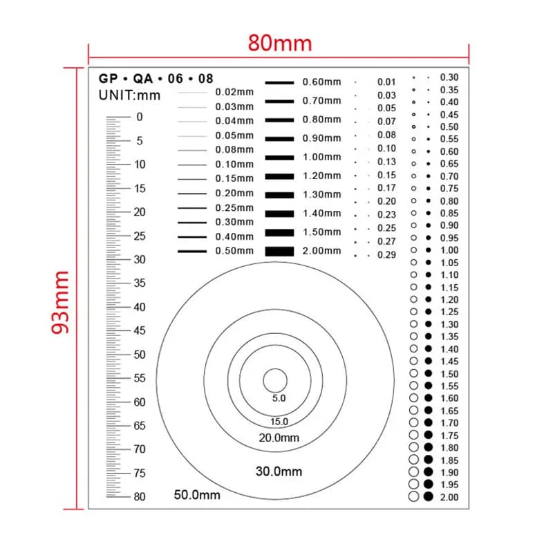 2pcs Microscope GPQA Film Ruler High Transparent PET Point Gauge Card Calibration Ruler for Area Line Width Circle Diameter