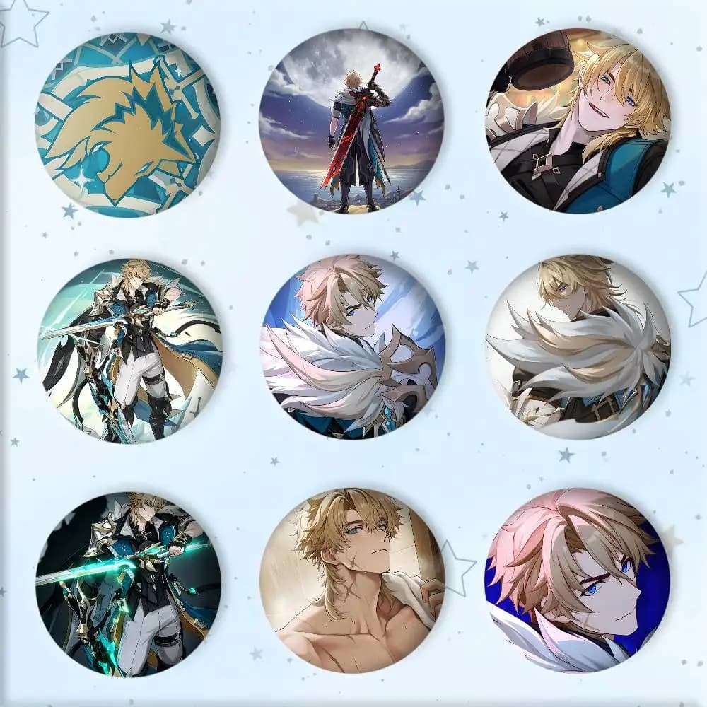 Anime Game Genshin Impact Varka Badge Tinplate Round Laser Brooch Clothes Backpack Accessories Lapel