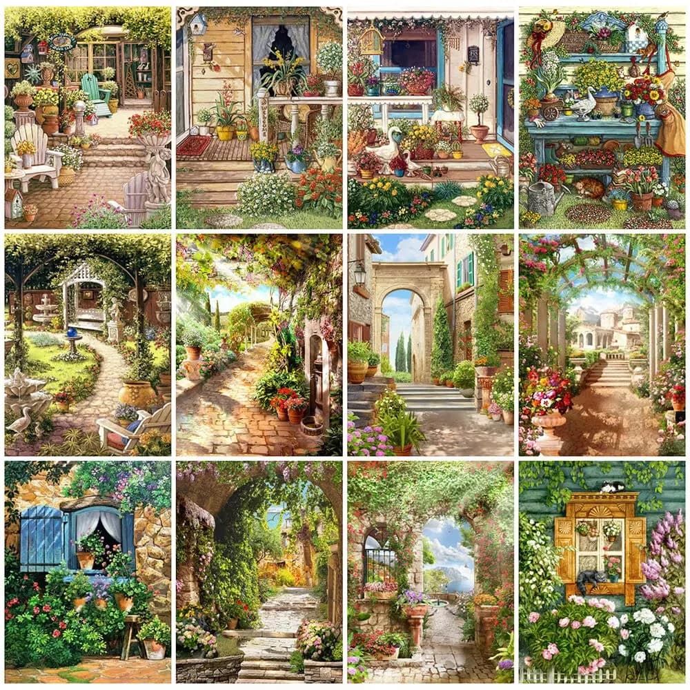 Garden Street Landscape 5D Diamond Painting Full Round/Square Diamonds Mosaic Handmade Art Exquisite Gift Home Decoration