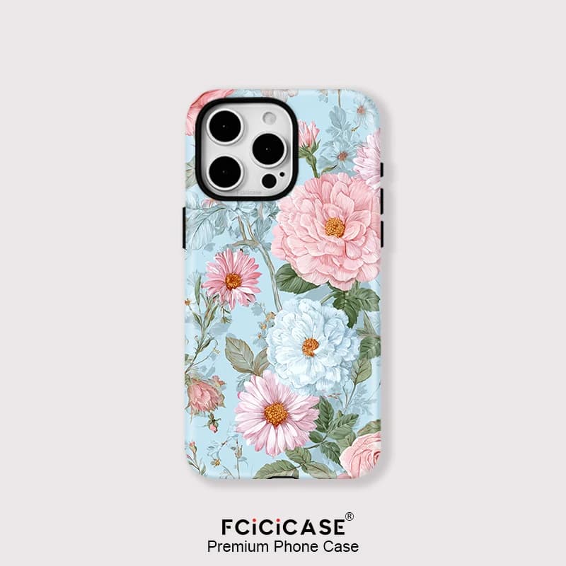 Fcicicase Custodia floreale per Magsafe per iPhone 16 Pro Max 15 Plus 14 13 12 11 Cover di ricarica wireless magnetica a doppio strato di lusso