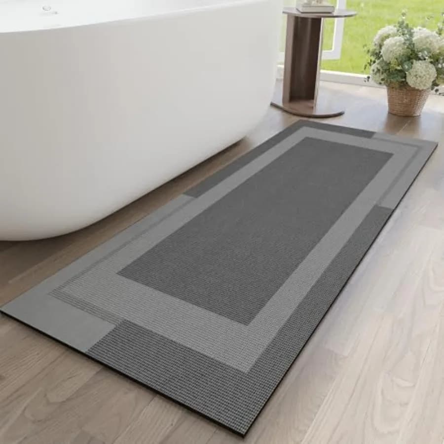 Tappeto da bagno antiscivolo lungo, tappetino da bagno con fondo in gomma, tappeti da bagno ultrasottili adatti per sotto la porta, ad asciugatura rapida, super assorbenti.