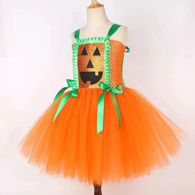 Costumi di zucca arancione di Halloween per ragazze Vestito da tutu fantasia per festa di carnevale con borsa per cappello da strega Vestito da travestimento horror per bambini