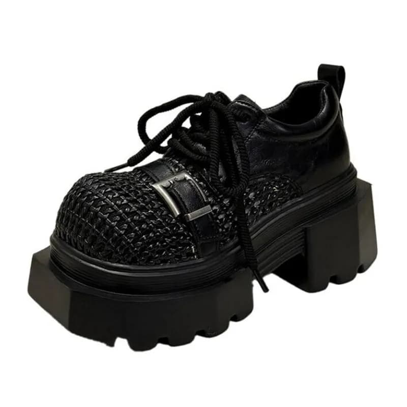 New 2026 Spring Women Leather Hollow Sneakers High Platform Lace-up Casual Shoes Thick Sole 8CM Heels Walking Shoe Zapatos Mujer