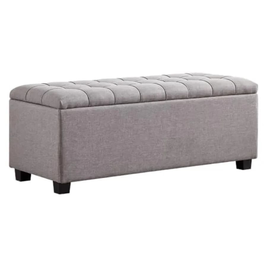 38 Inch Large Soft Gray Fabric Storage Chest for Living Room Use, Polyester Fabric, Gray, Hinged Lid with Feet Rest for Comfort