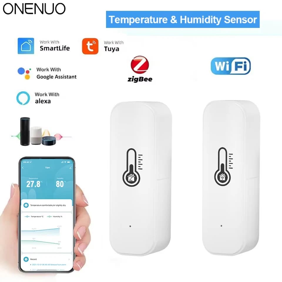 Tuya Zigbee o WiFi Sensore di umidità della temperatura Termometro connesso per la casa compatibile con Smart Life Alexa Google Assistant