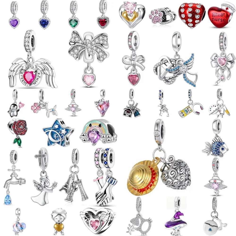Nuovo fiocco in argento 925, ciondolo con perline a forma di cuore viola, blu, verde adatto per gioielli squisiti fai da te con bracciale originale europeo
