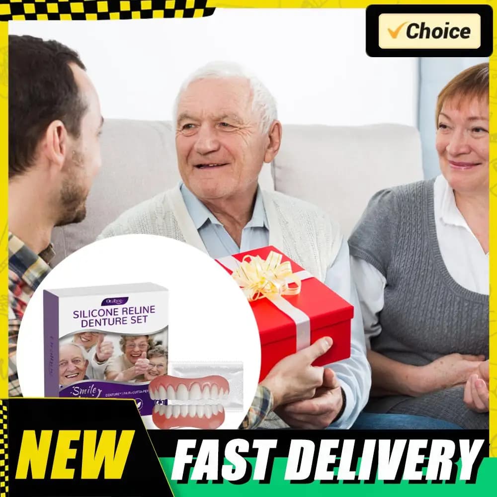Silicone Reline Denture Set Wear-Resistant Soft Dentures False Teeth Non-Toxic Teeth Upper and Lower Set for Men Women