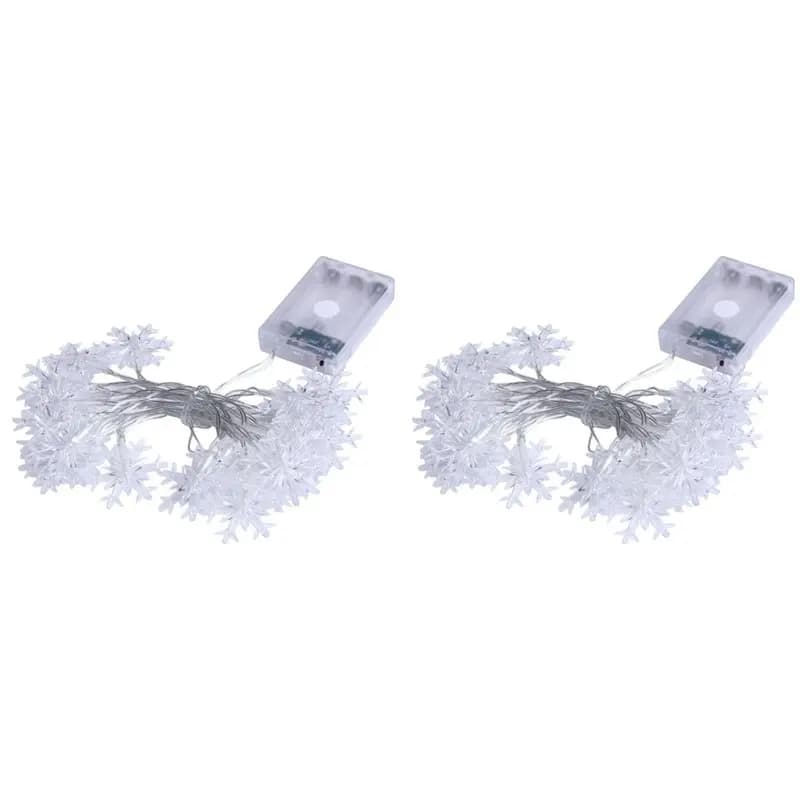 【NUOVO ANNO】2X 20LED Luci a Forma di Fiocco di Neve Ghirlanda Natalizia Luci Fatate a Sfera LED Lanterne Decorazioni Natalizie per Esterni a Batteria