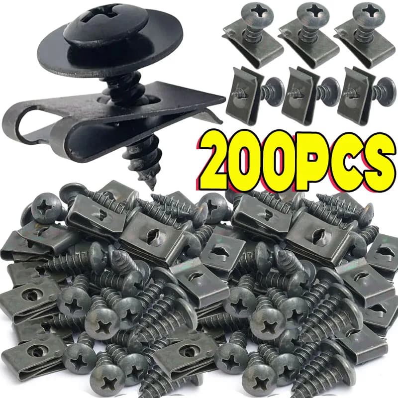 10/200 pezzi clip per viti in metallo per auto set clip di fissaggio tipo U con vite antiruggine parafango paraurti protezione fibbia vite in lamiera di ferro