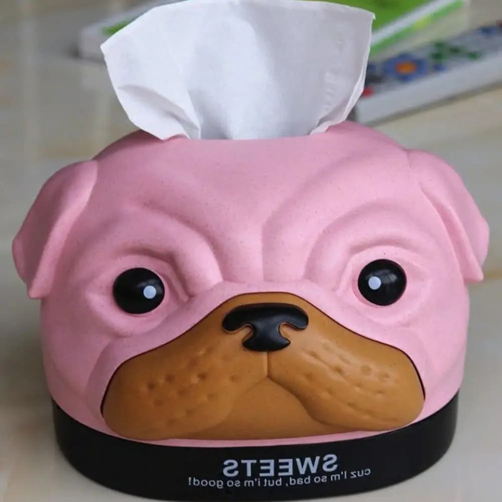 Pink Bobby Dog Shape Tissue Box Cover Wheat Fiber PP Cute Tissue Holder for Bathroom Kids Room Bedroom Desk Paper Towel Storage