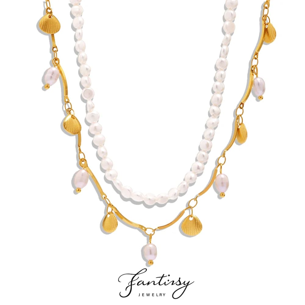 Collana di perle d'acqua dolce naturali Collana da donna con ciondolo a conchiglia in acciaio inossidabile placcato oro 18 carati di lusso da donna