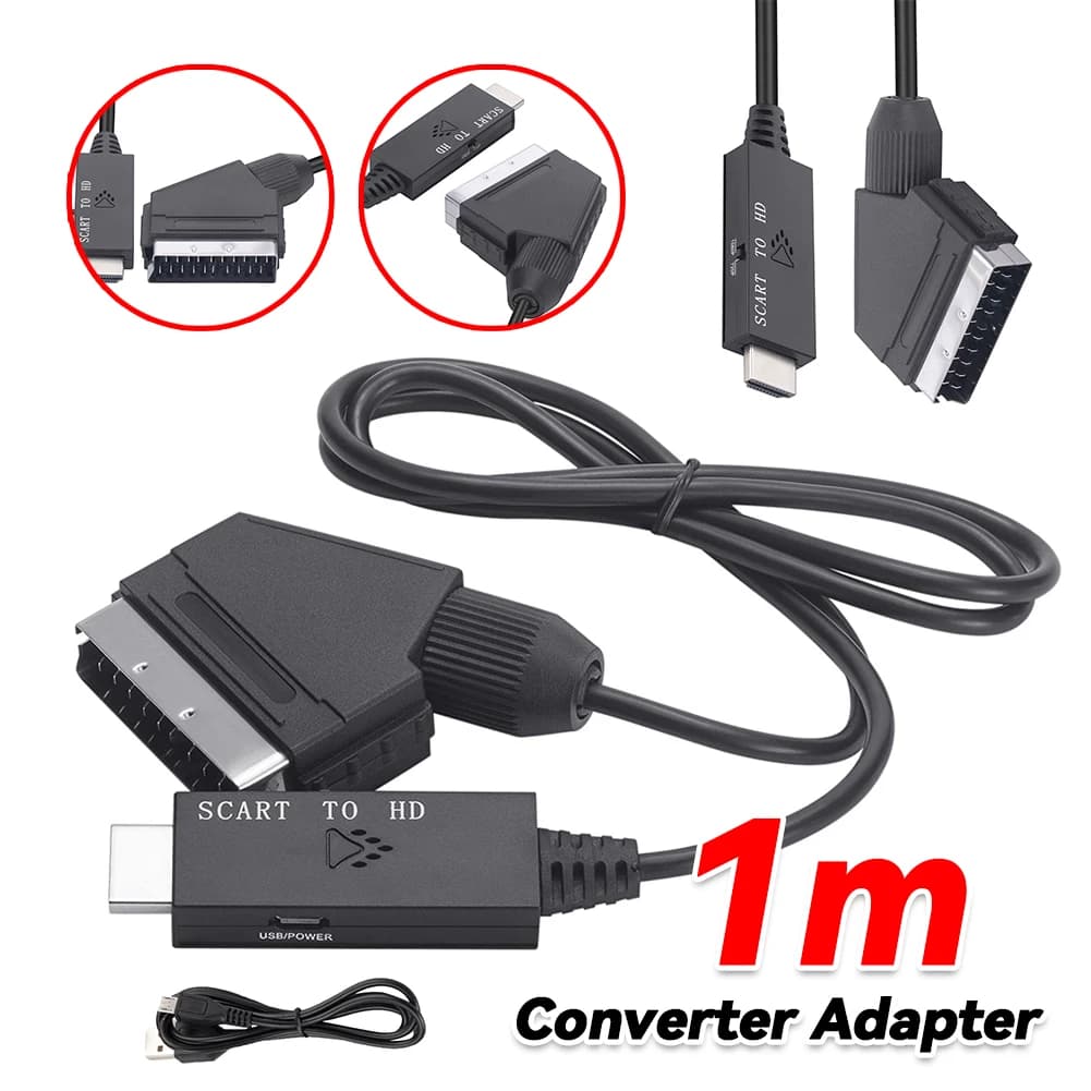Converter Adapter from Scart to HDMI 1080P, Micro USB DC 5V cable for Set-top Box