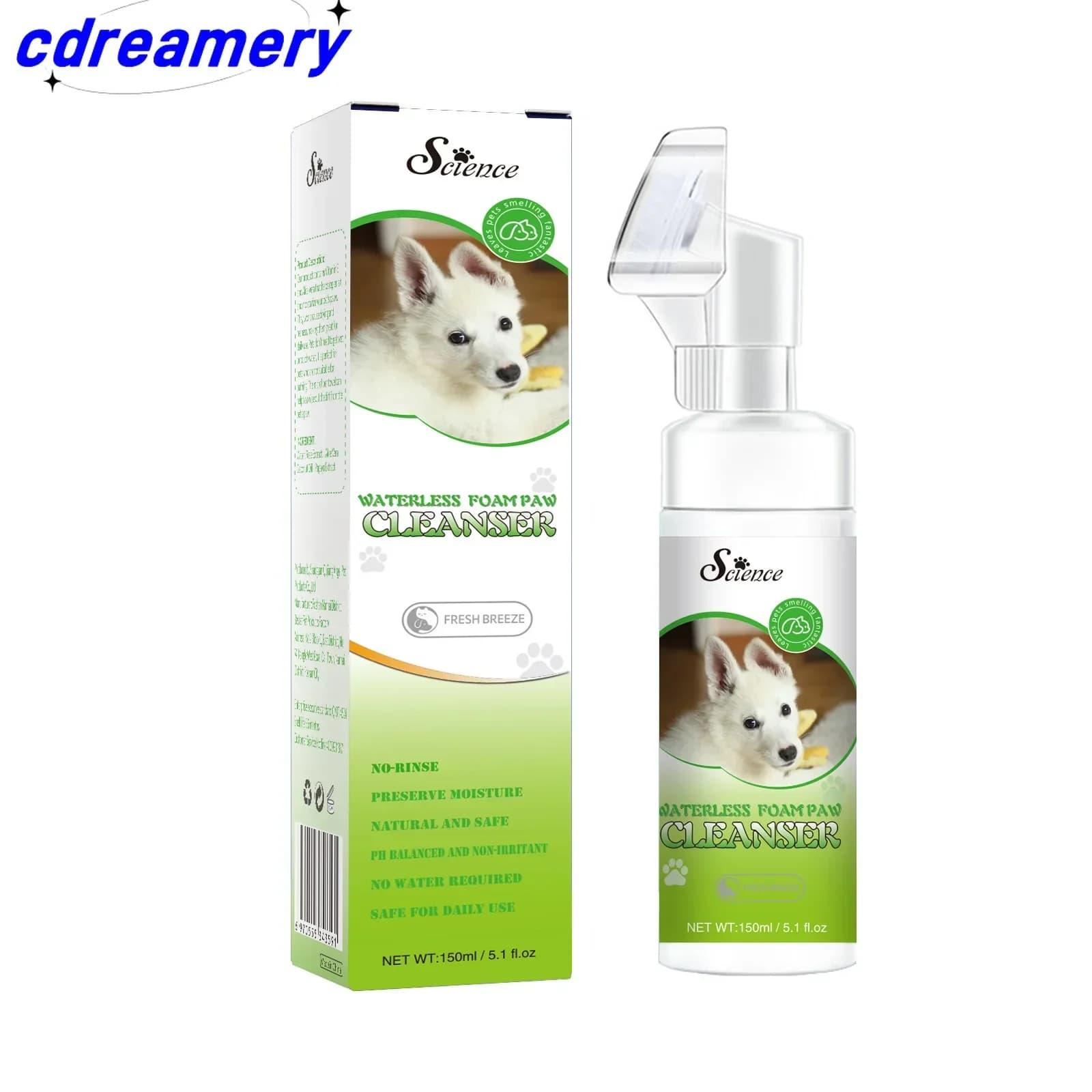 CDY 150ml Schiuma per la pulizia delle zampe di animali domestici Nessun risciacquo Toelettatura per cani e gatti Lavaggio dei piedi senza acqua per gatti Cani Zampe Mousse detergente