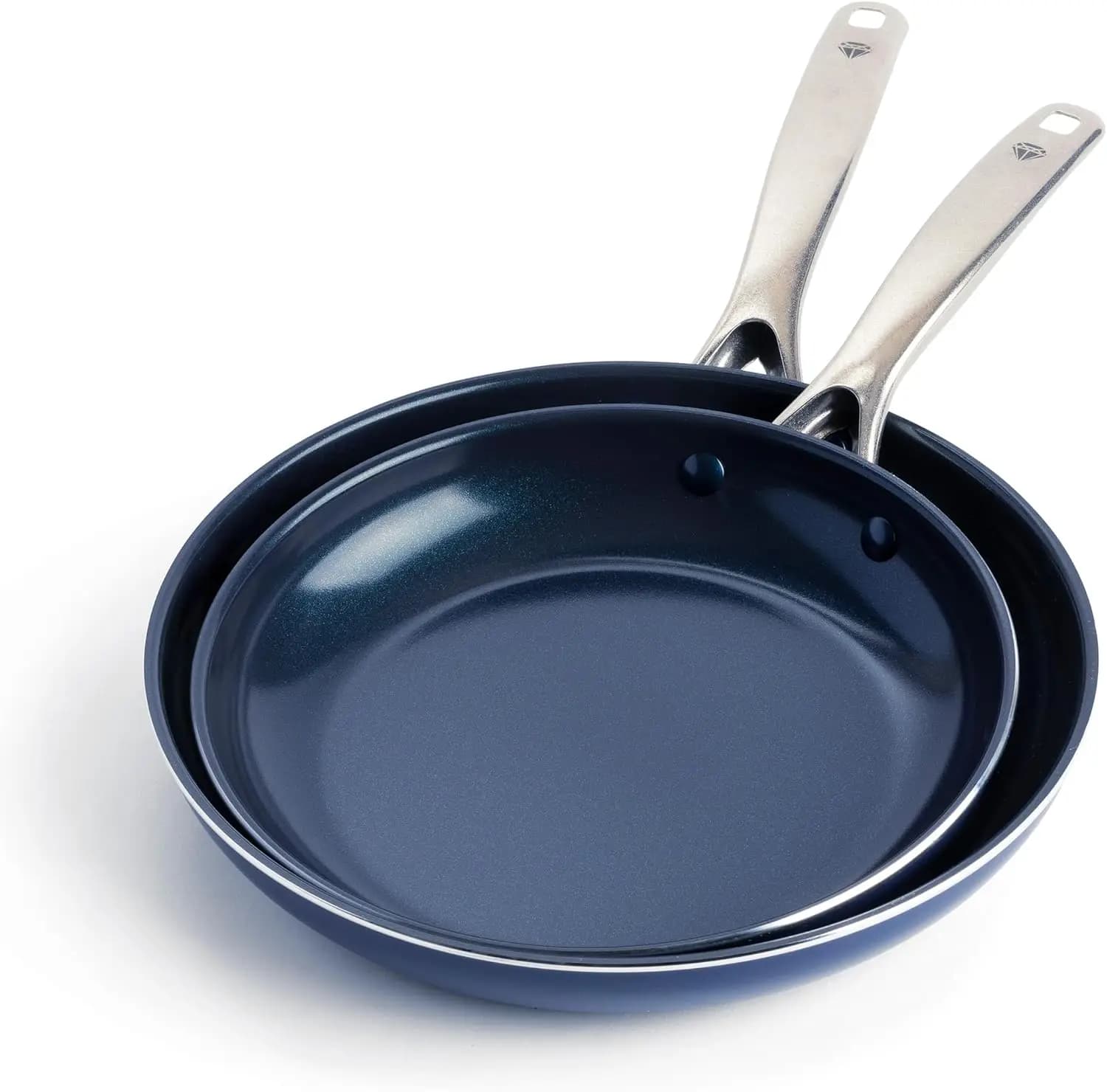 Set of 9.5 and 11 inch non-stick pans, ceramics with PFAS-free diamond infusion, dishwasher safe and suitable for oven, stainless steel handle
