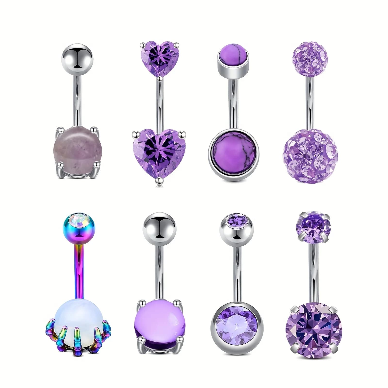 Set di Piercing per Ombelico Viola, Anelli per Ombelico in Acciaio Chirurgico 14G da 10mm, Piercing per Ombelico con Cuore in Zirconia e Cristallo Turchese