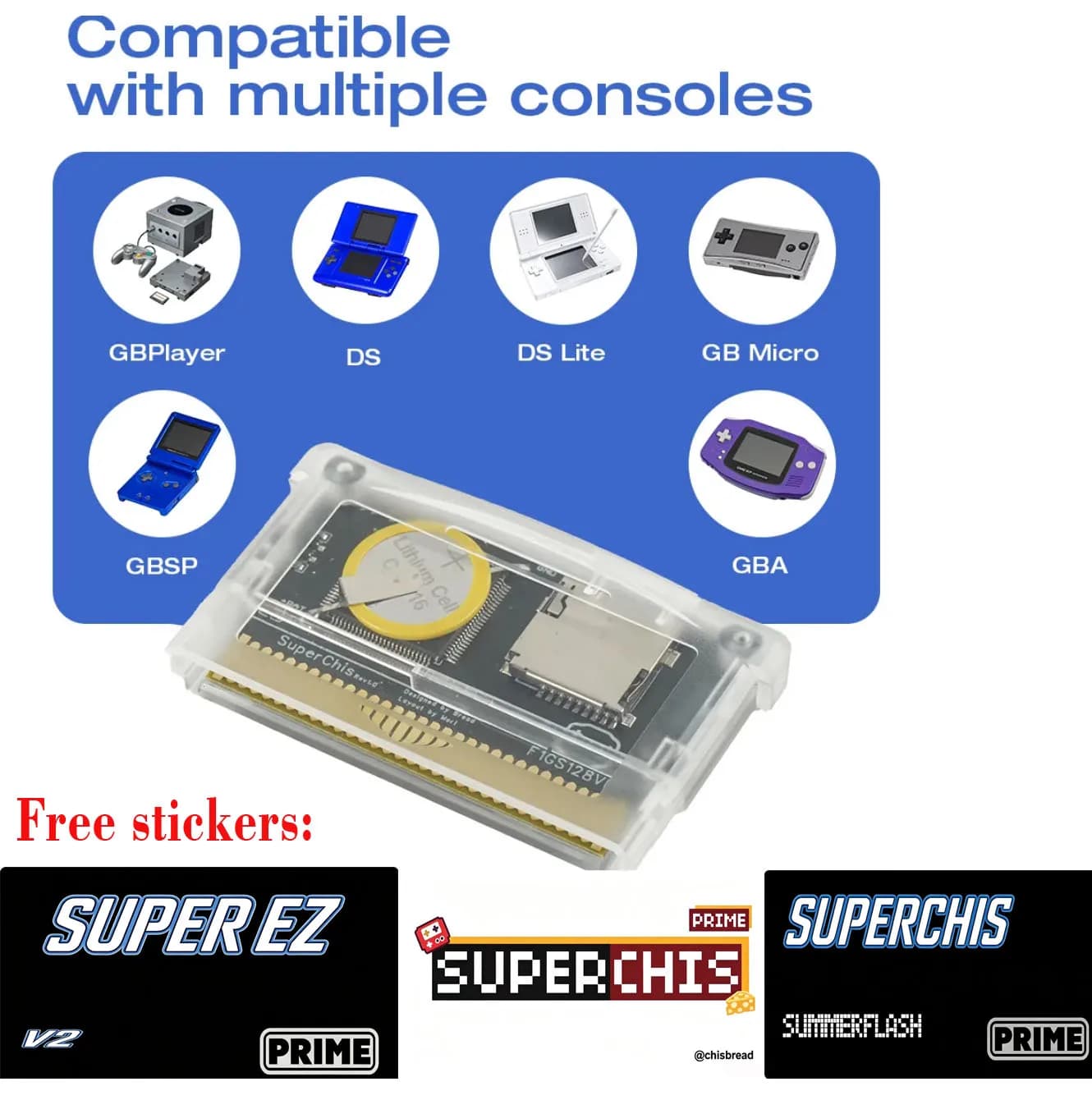 Summerflash SuperChis Prime Game Reader Cart for Nintendo GBA/NDS/GBA SP/GB Player SDRAM Powered by SuperFW NOR Flash