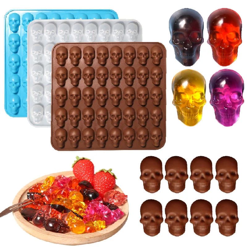 40 Holes Skull Ice Cube Silicone Mold Halloween Creative Decoration Reusable Bar Party Ice Making DIY Candy Chocolate Baking