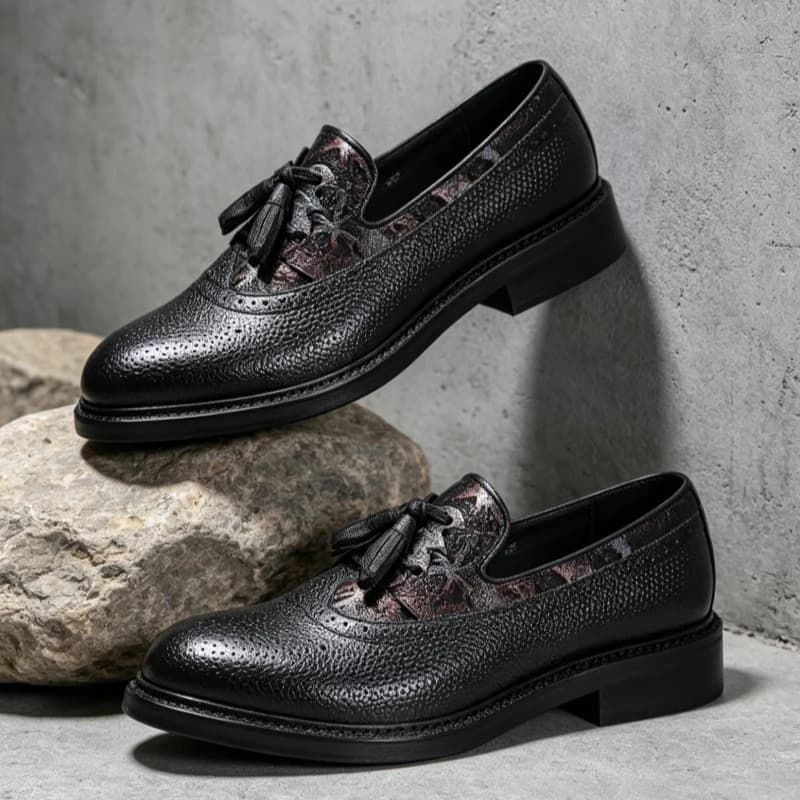 Mocassini Artigianali in Pelle di Vacchetta con Nappe da Uomo, Scarpe Casual in Vera Pelle Slip-on, Scarpe Eleganti da Lavoro e Business alla Moda