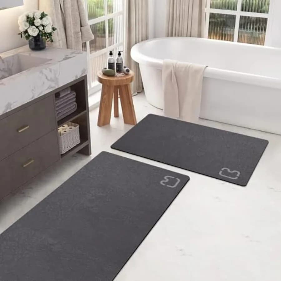 Set di 2 Tappetini da Bagno - Tappeto Assorbente in Terra Diatomacea ad Asciugatura Rapida, Antiscivolo con Base in Gomma