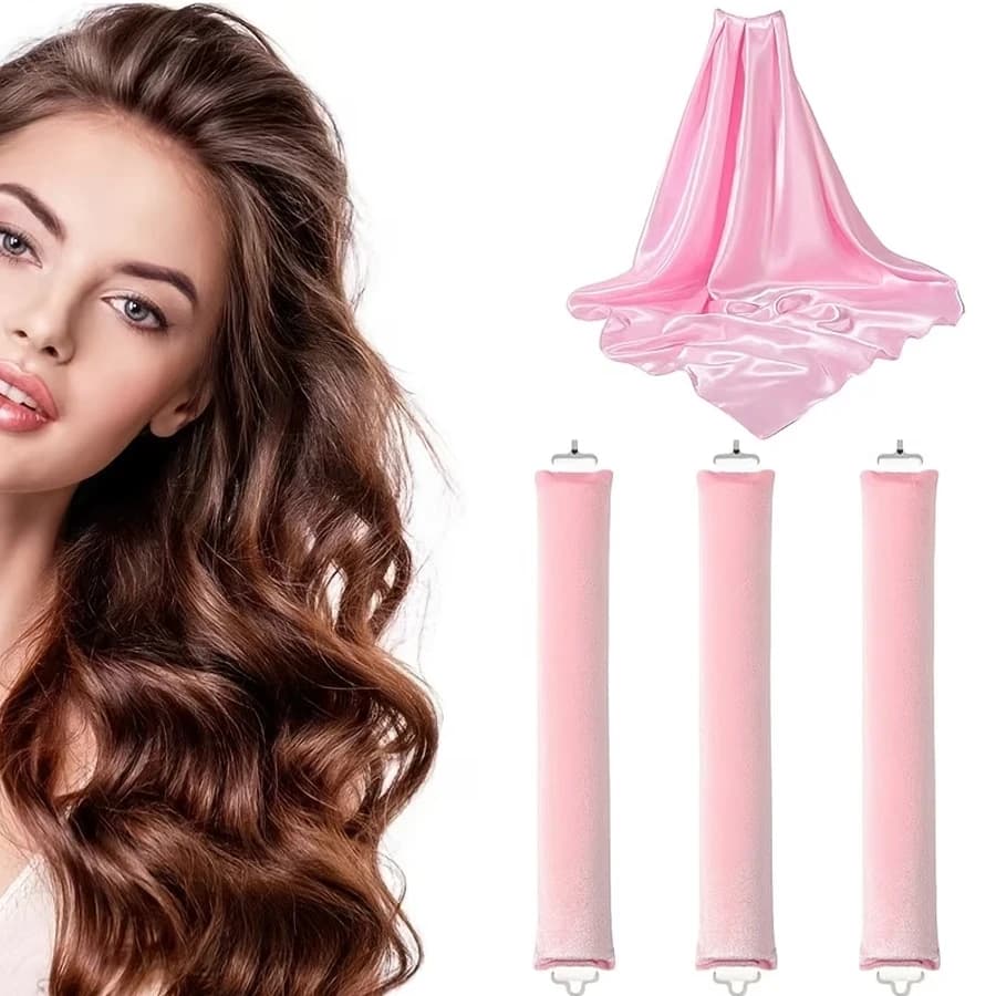 Set di ferri arricciacapelli, 4 pezzi - Arricciatura notturna senza calore richiesta, 3 bastoncini per lo styling e sciarpa, arricciatura facile per tutti i tipi di capelli - Per adulti, regalo ideale