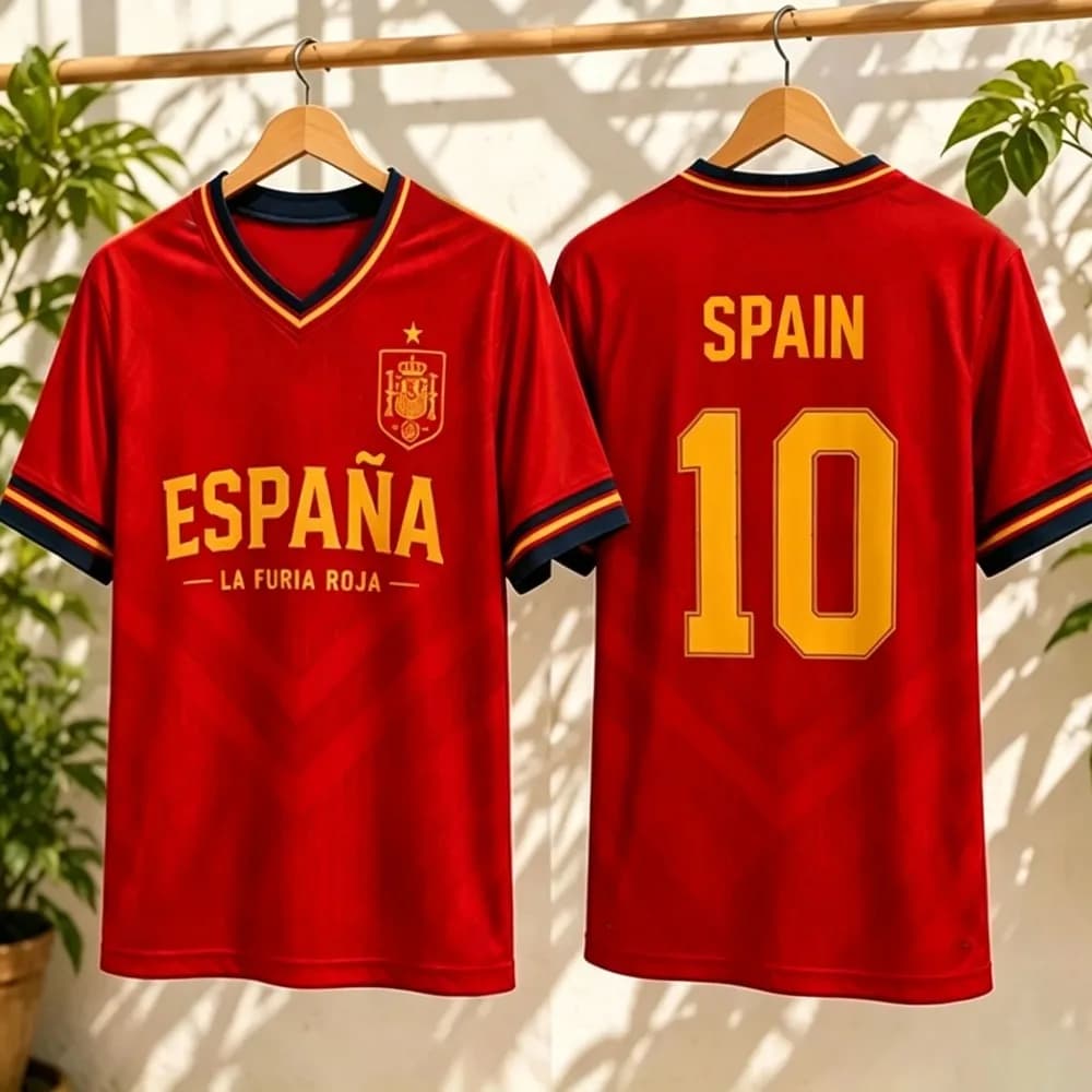 2026 Summer Men and Women Spanish La Furia Roja No 10 Football Jacket Quick Drying Sports Training Short Sleeved Breathable Top