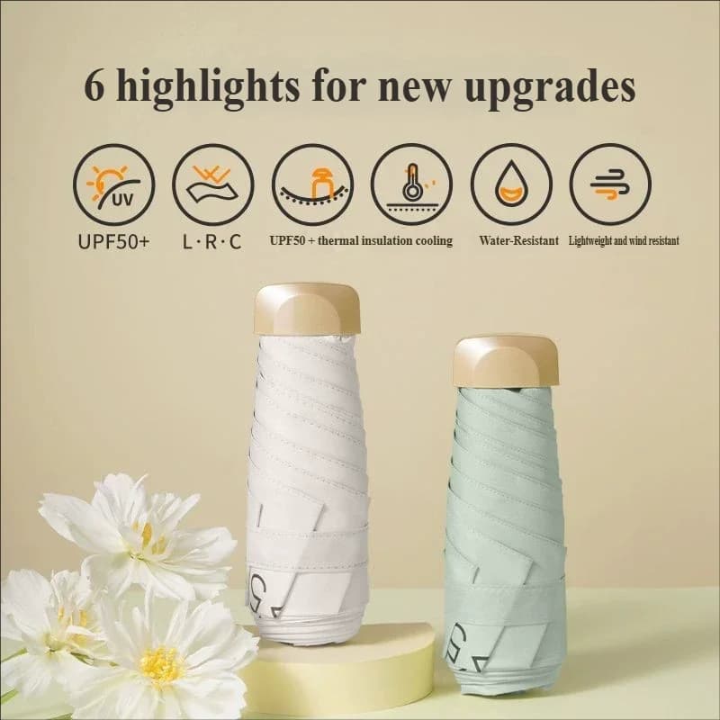 Low Price Mini Pocket Umbrella, Vinyl Foldable Umbrella with UV Protection, Pocket Parasol