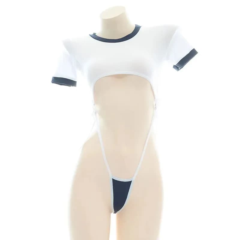 Cute bodysuit sexy lingerie hollow out clothing anime cosplay female student uniform sheer high waist student set