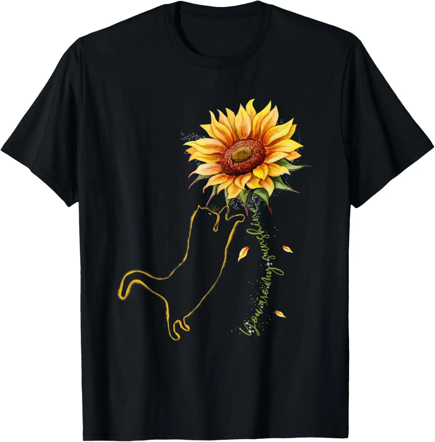 Graphic , Sunflower Shirt, Sunshine, Cat Lover T-Shirt Creative, Unique Prints, Comfortable, Soft, Breathable, Birthday Gift, Personalized, Round Neck, Fashion, With Women's and Men's